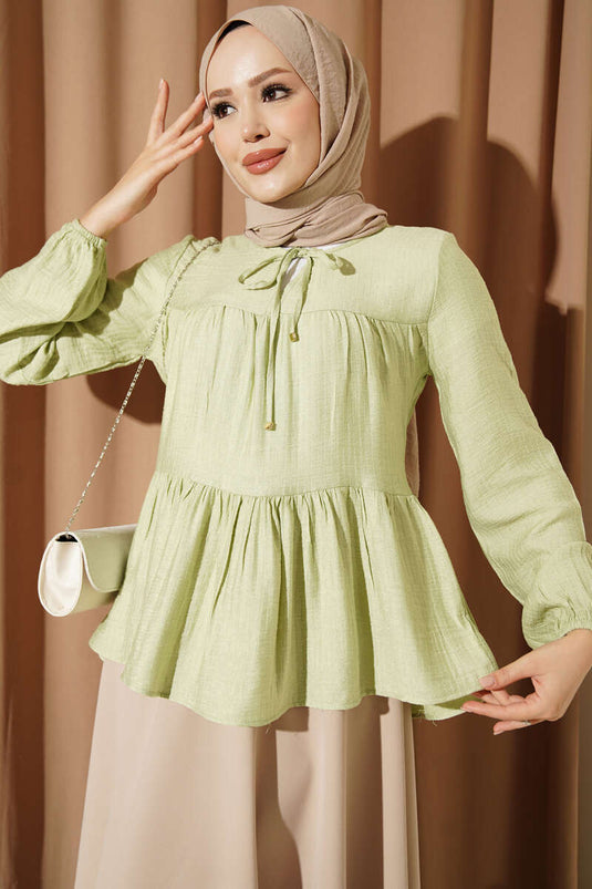 Chemise À Col Avec Nœud Et Poignets En Vert Menthe