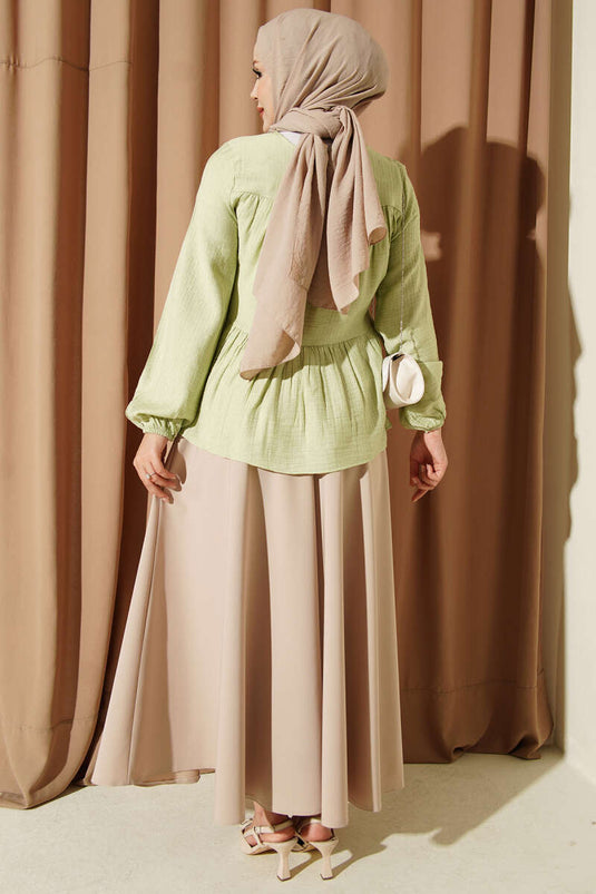 Chemise À Col Avec Nœud Et Poignets En Vert Menthe