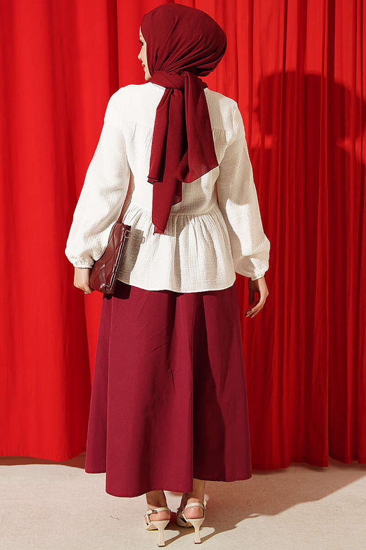 Blouse Crème À Nœud Et Manches Élastiquées