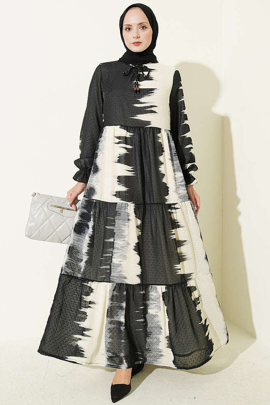 Schwarzes Muster Kleid Mit Bindeband