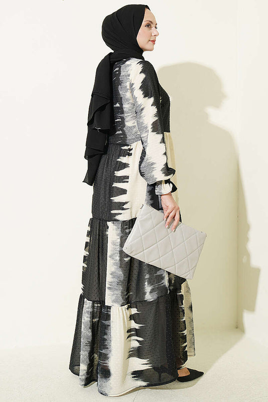 Schwarzes Muster Kleid Mit Bindeband