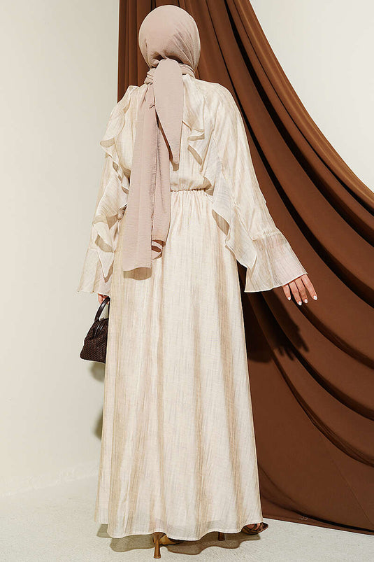 Robe beige à volants avec col noué