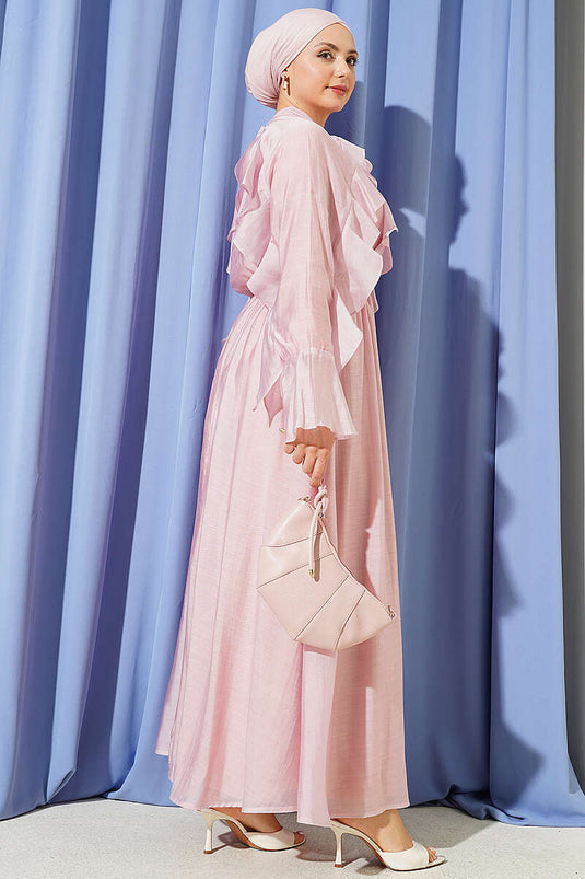 Robe à volants avec col noué rose