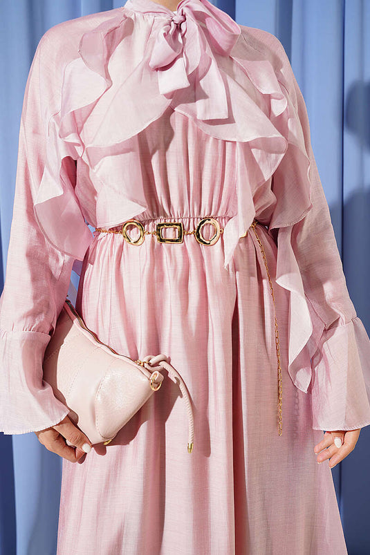 Robe à volants avec col noué rose