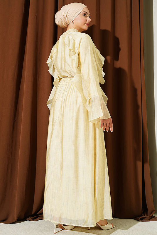 Robe à volants avec col noué jaune