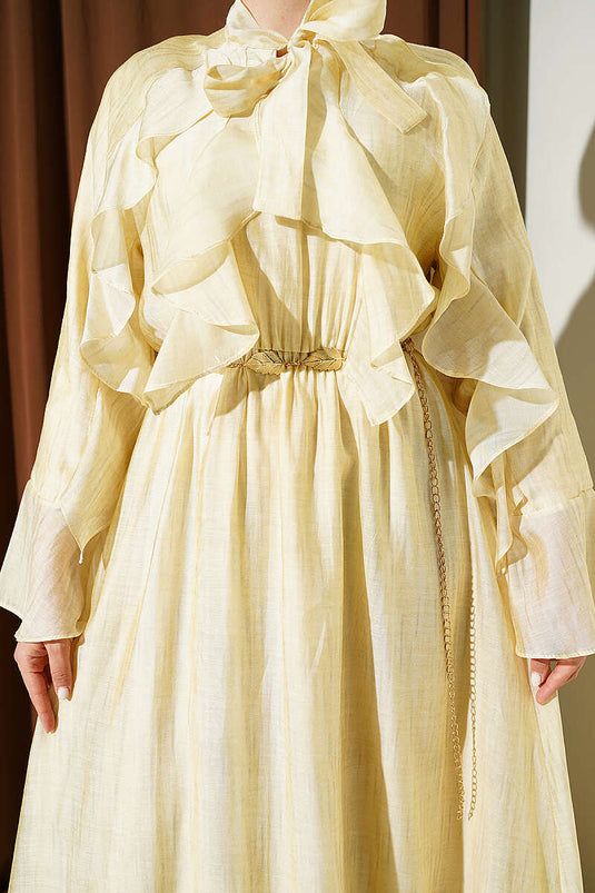 Robe à volants avec col noué jaune