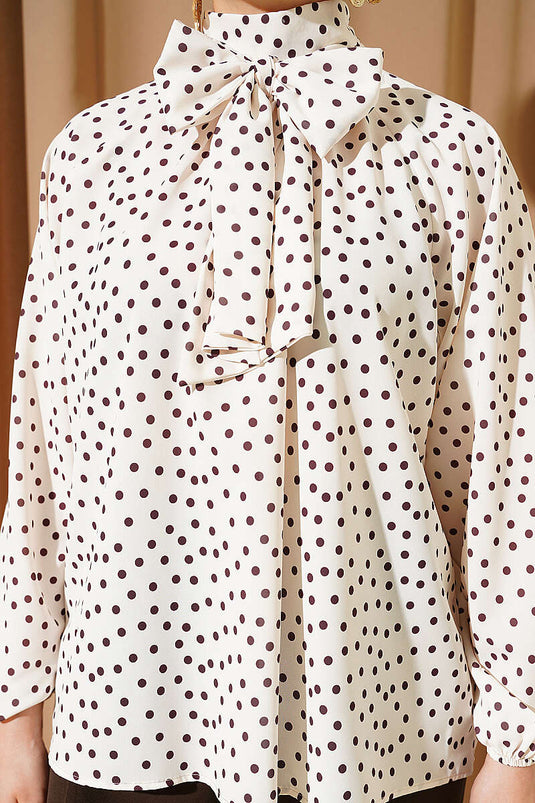 Tunique beige à pois avec col noué