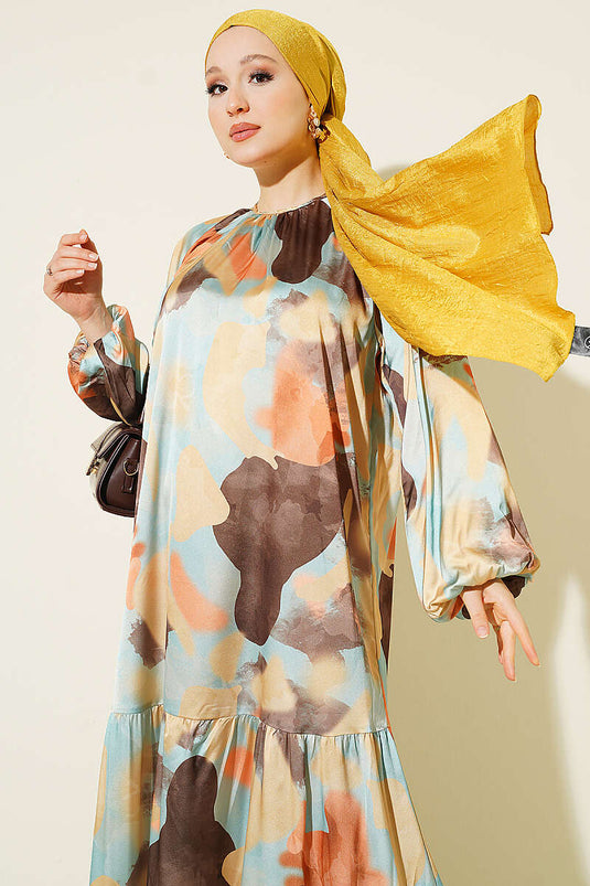 Vestido Estampado Con Cuello Menta