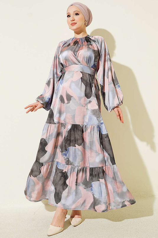 Robe Imprimée Rose Avec Col Et Yoke