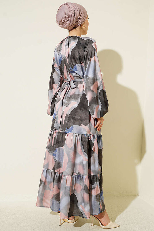 Robe Imprimée Rose Avec Col Et Yoke