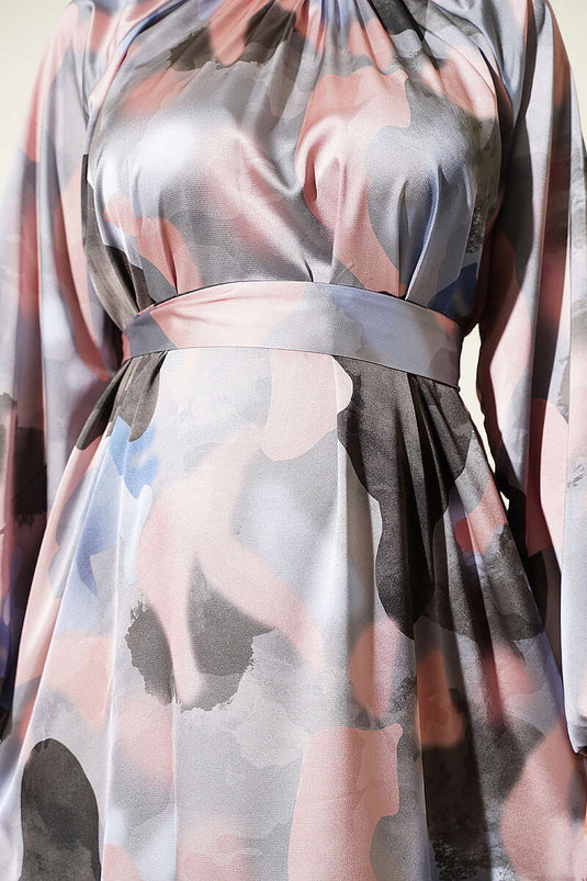 Robe Imprimée Rose Avec Col Et Yoke