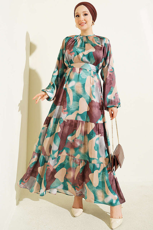 Robe À Col Et Yoke À Motifs Vert