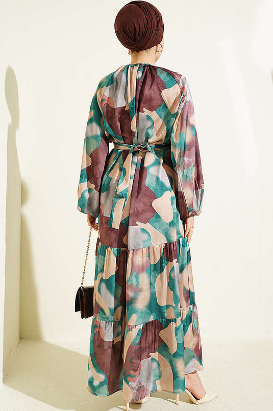 Robe À Col Et Yoke À Motifs Vert