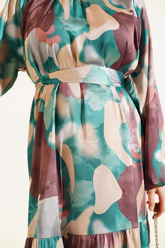Robe À Col Et Yoke À Motifs Vert