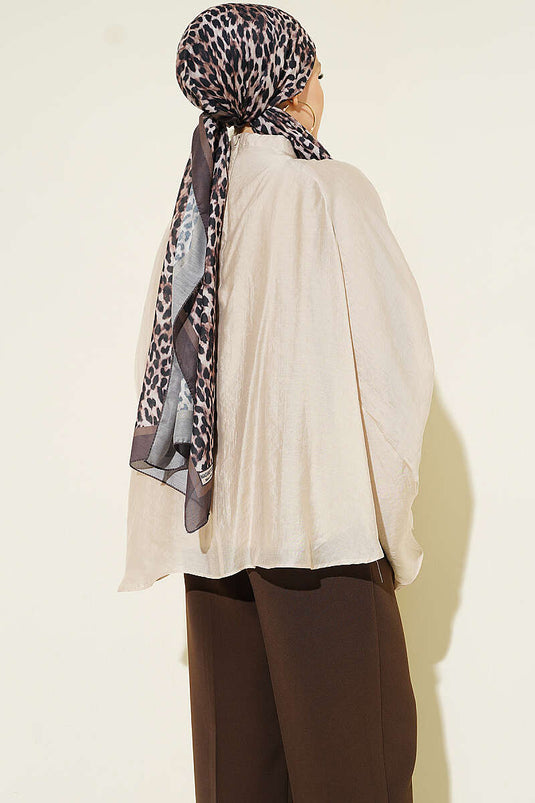 Yaka Büzgülü Oversize Tunik Bej