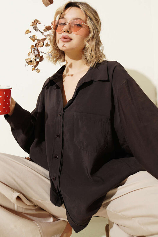 Camicia Oversize con Tasche Colore Caffè Amaro