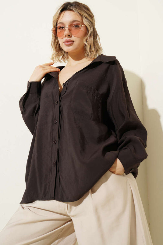 Camicia Oversize con Tasche Colore Caffè Amaro
