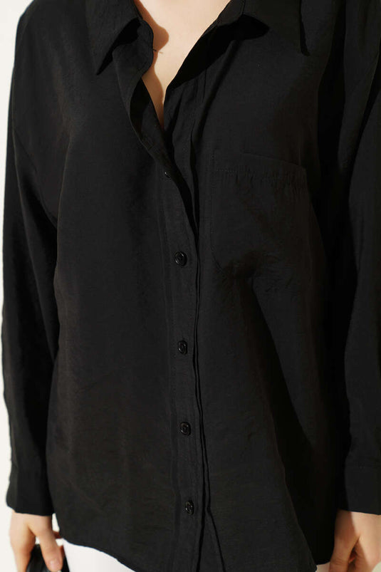 Chemise oversize à poche Yaka noire