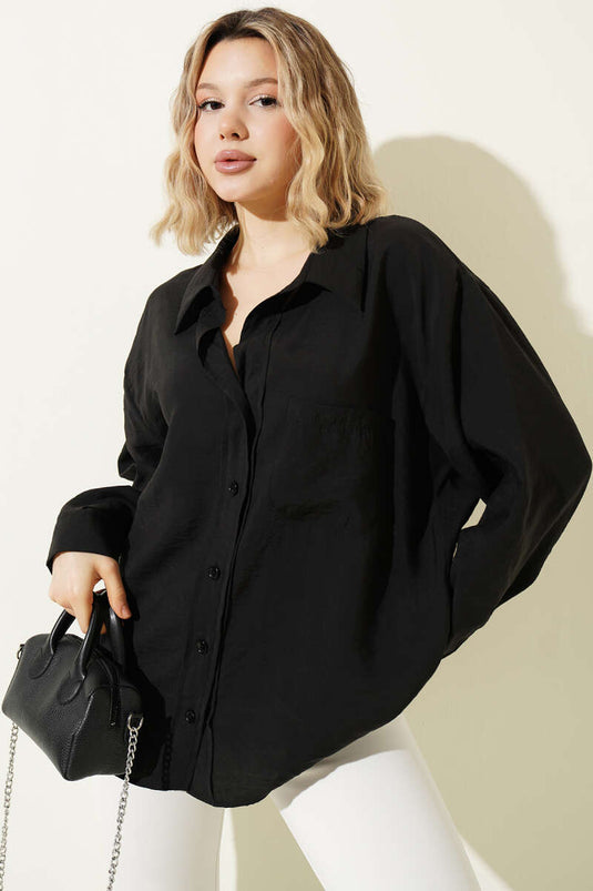 Chemise oversize à poche Yaka noire