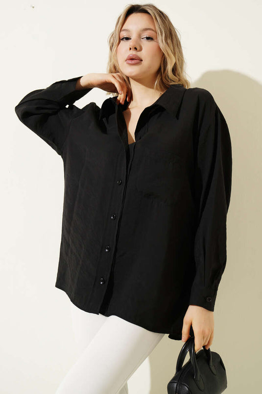 Chemise oversize à poche Yaka noire