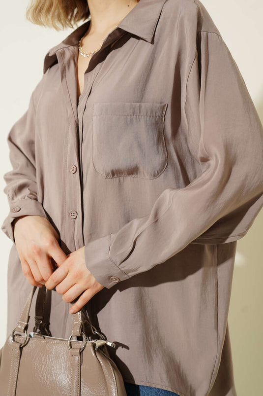 Camicia oversize con tasche e collo a Vizon