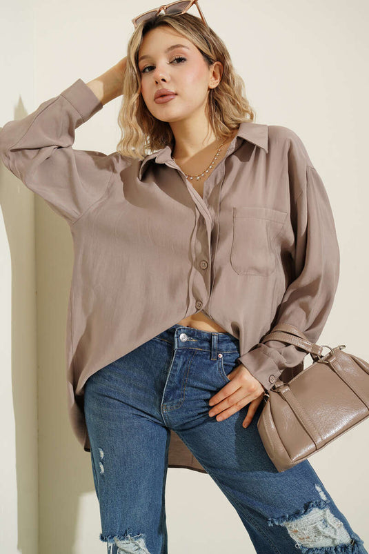 Camicia oversize con tasche e collo a Vizon