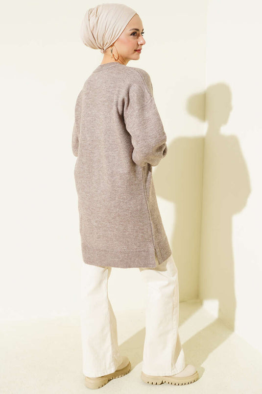 Soft Knit Tunic with Floral Collar and Mink