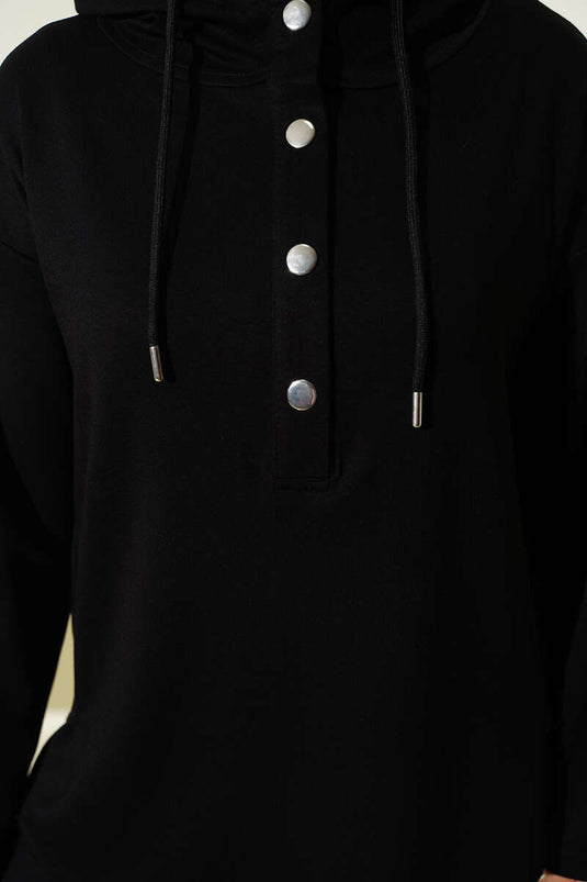 Snap Collar Hooded Two Piece Suit Black