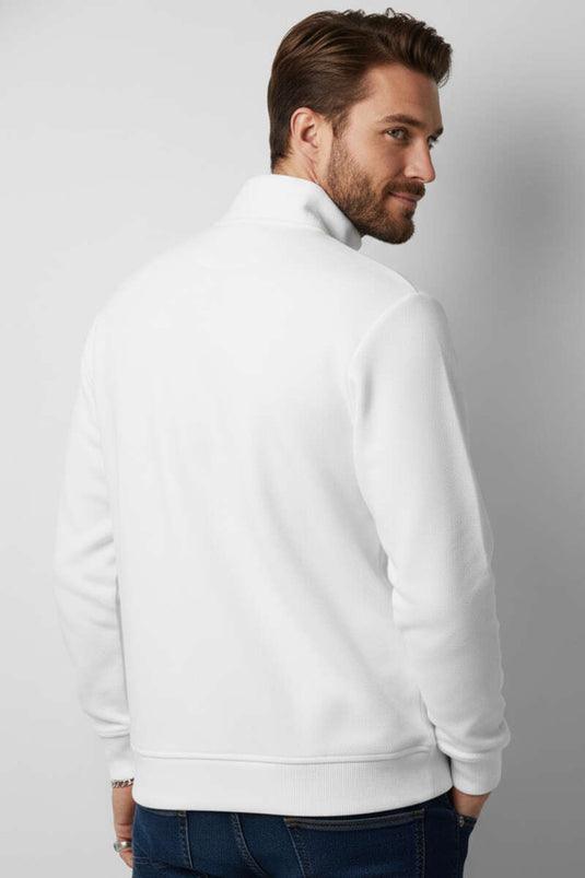 Sweat-shirt à col boutonné pour homme, blanc