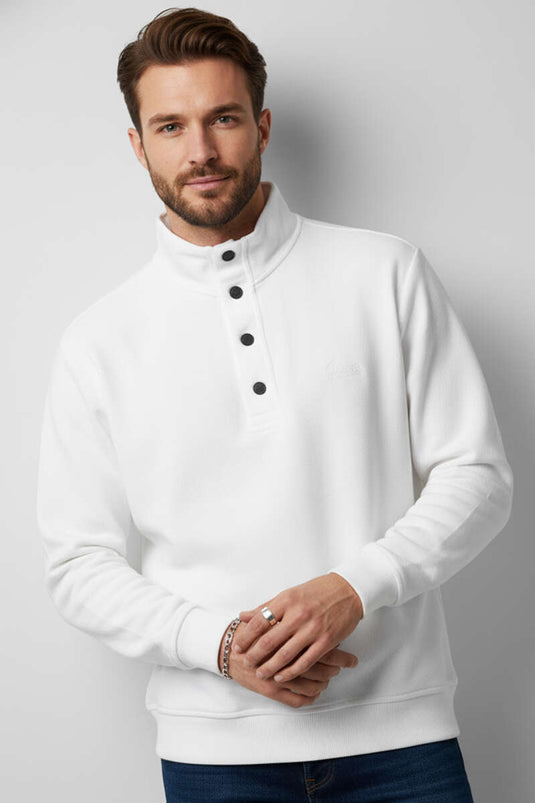 Sweat-shirt à col boutonné pour homme, blanc