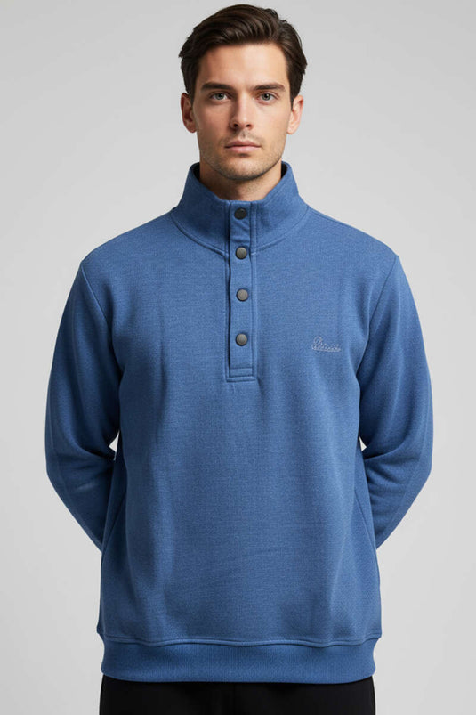 Sweat-shirt à col boutonné pour homme, bleu