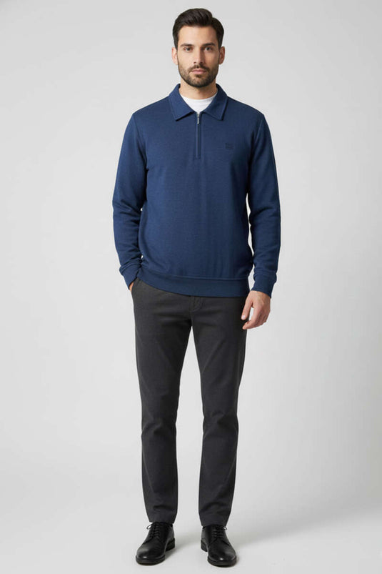 Sweat-shirt homme bleu marine avec col et demi-zip