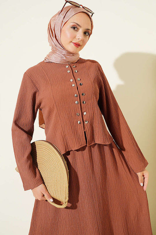 Latte Top Und Rock Set Mit Knopfdetails