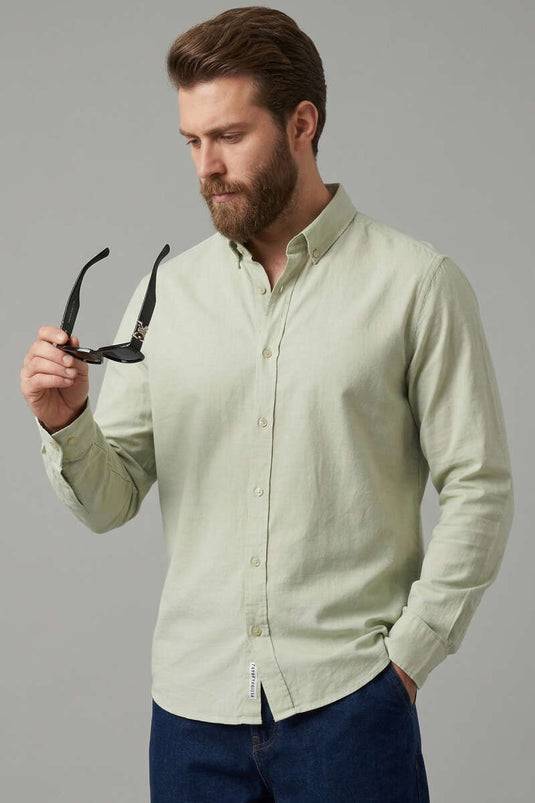 Men's Shirt with Collar Buttons in Pistachio Green