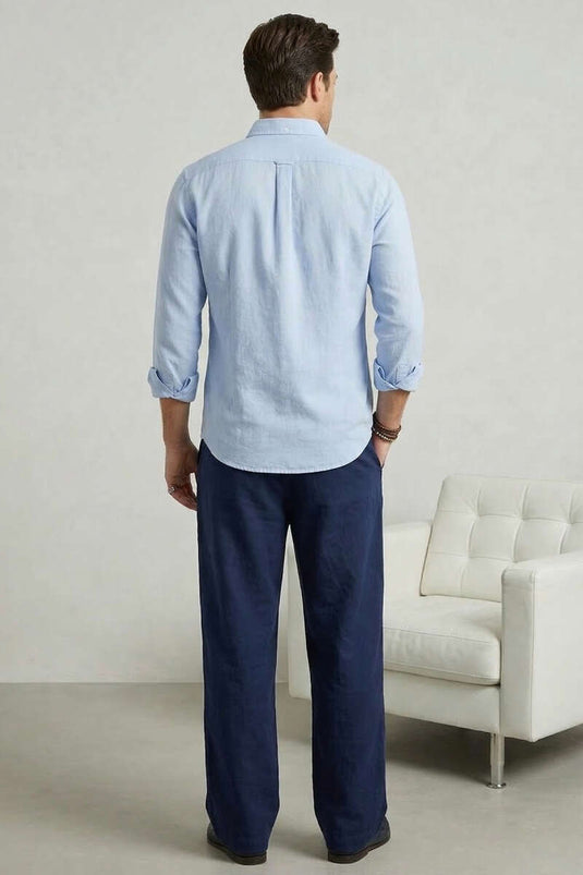Buttoned Collar Crinkle Shirt Blue
