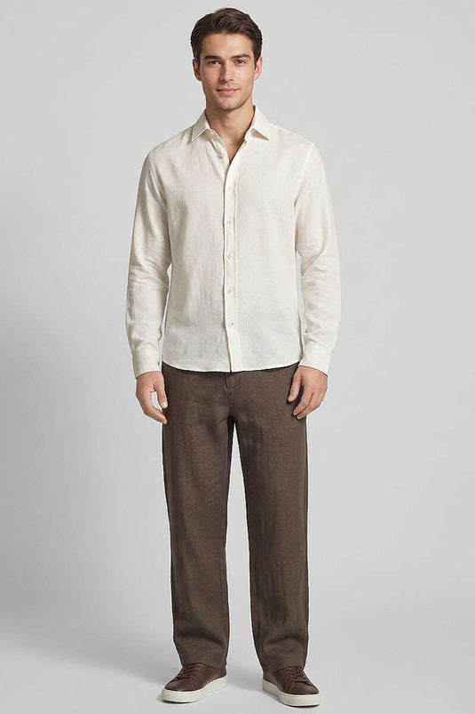 Buttoned Collar Regular Shirt Ecru