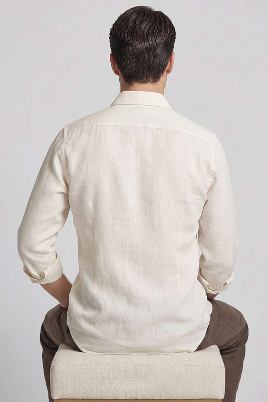 Buttoned Collar Regular Shirt Ecru