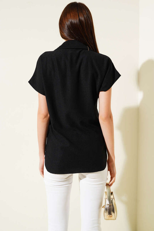 T-shirt met knoopjes, zwart
