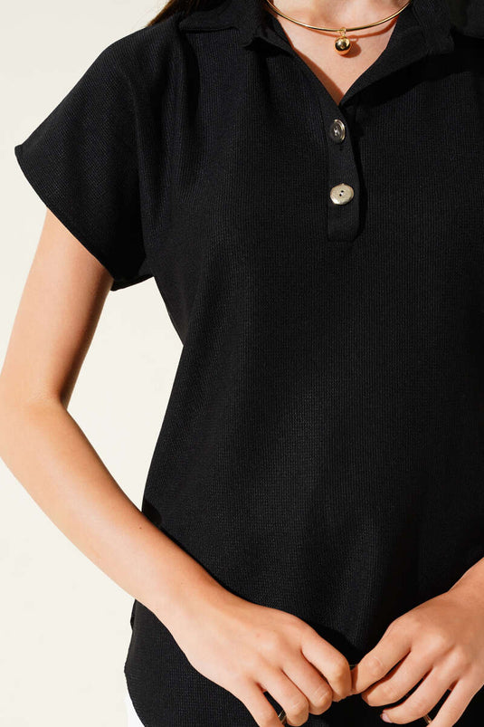 T-shirt met knoopjes, zwart