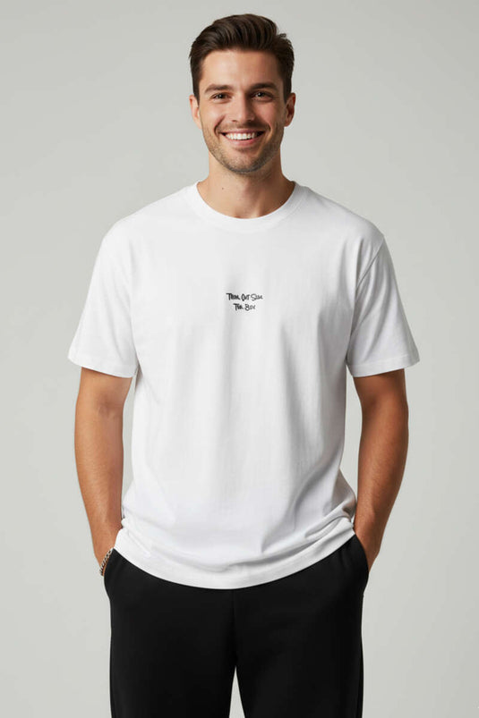 Yaka Enjeksiyon Baskılı Erkek T-shirt Beyaz