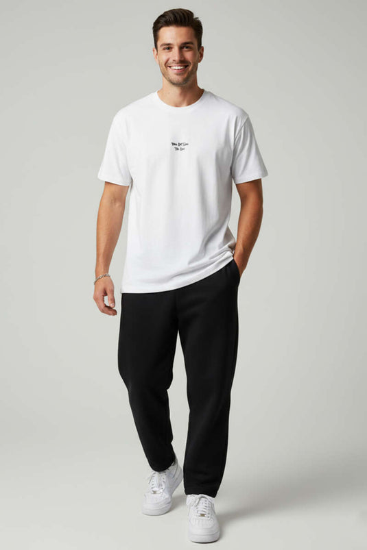 Yaka Enjeksiyon Baskılı Erkek T-shirt Beyaz