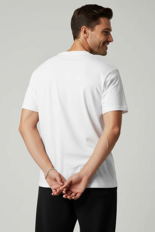 Yaka Enjeksiyon Baskılı Erkek T-shirt Beyaz
