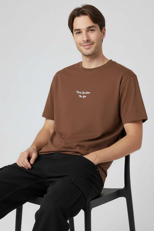 T-shirt homme Yaka Enjeksiyon imprimé café