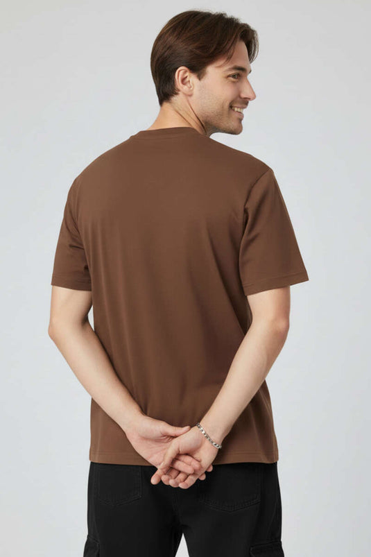 T-shirt homme Yaka Enjeksiyon imprimé café