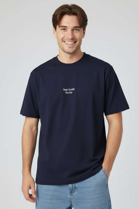 Collar Injection Printed Men's T-shirt Navy Blue