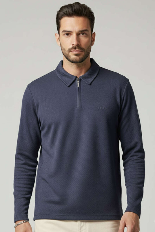 Men's Basic Sweatshirt with Collar Zipper, Dark Gray