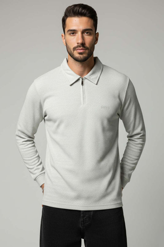 Men's Basic Sweatshirt with Collar Zipper, Grey