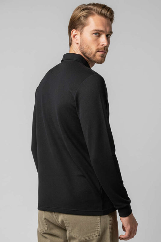 Yaka Fermuarlı Basic Erkek Sweatshirt Siyah