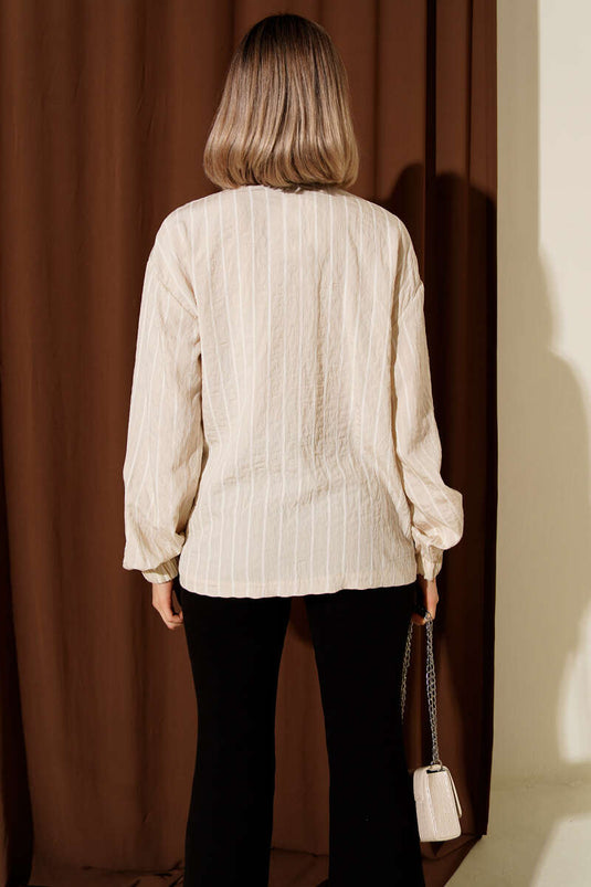 Chemise rayée beige à col zippé