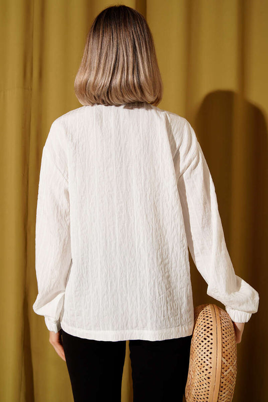 Chemise rayée à col zippé, écru